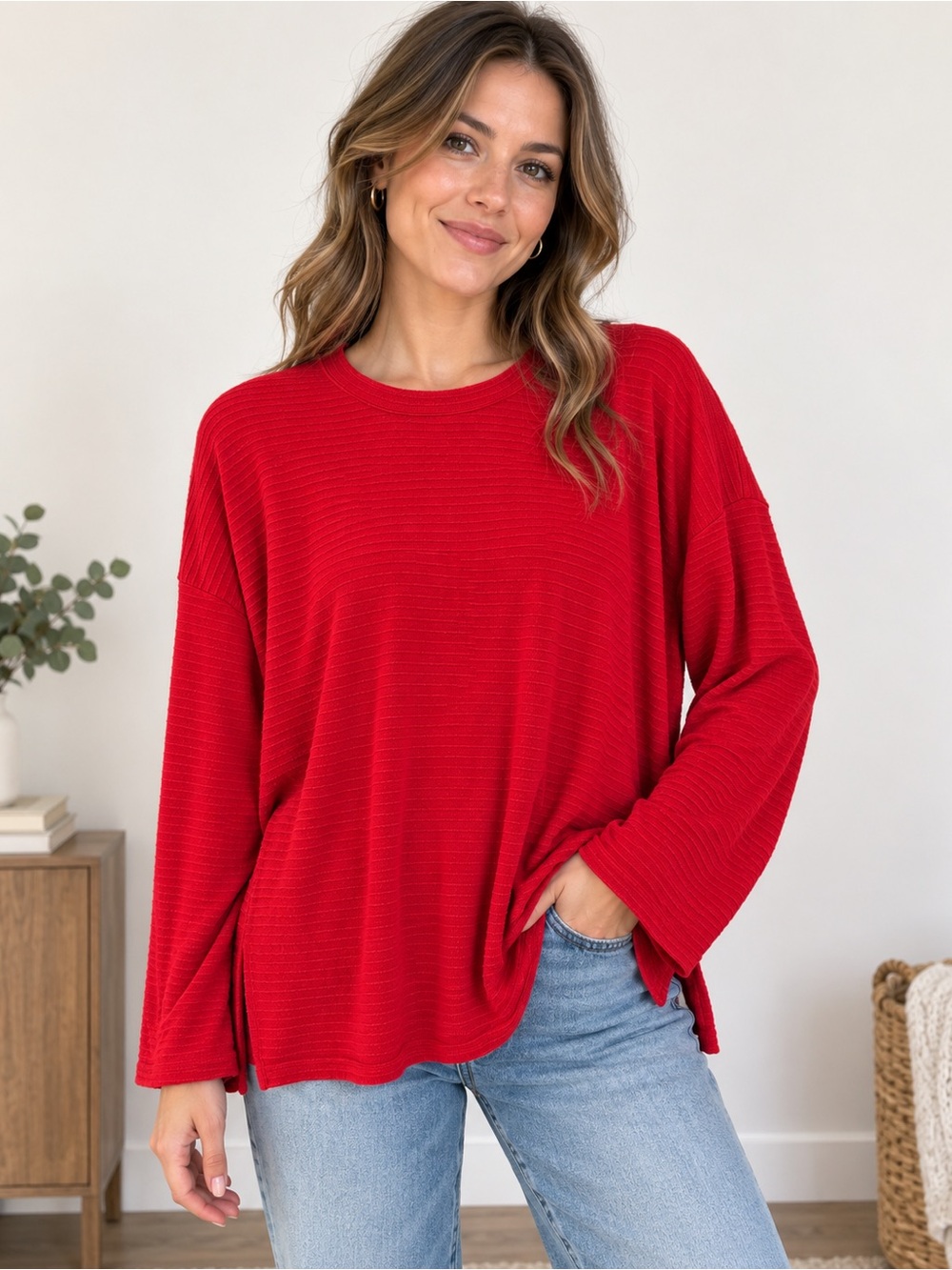 47 Red Ribbed Crewneck Sweatshirt